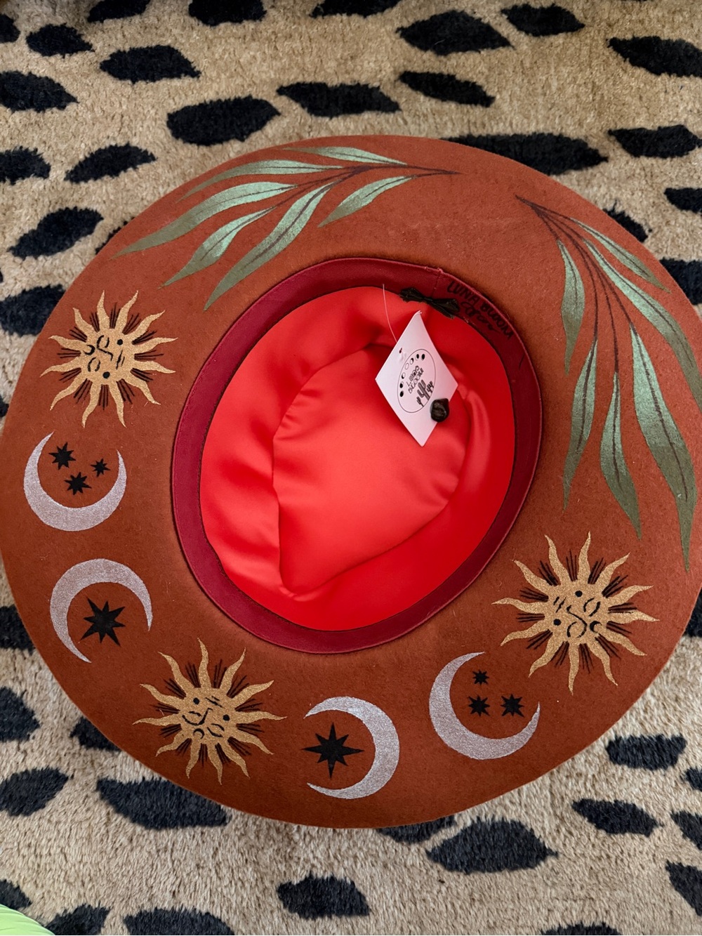Shop Luna Bloom Hand-Painted Mystical Rust Felt Sun & Moon Hat